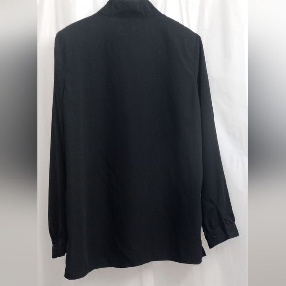 Susan Graver Style Button Down Black Blue Vintage Blouse -Shoulder Pads -Size: M - Picture 7 of 10